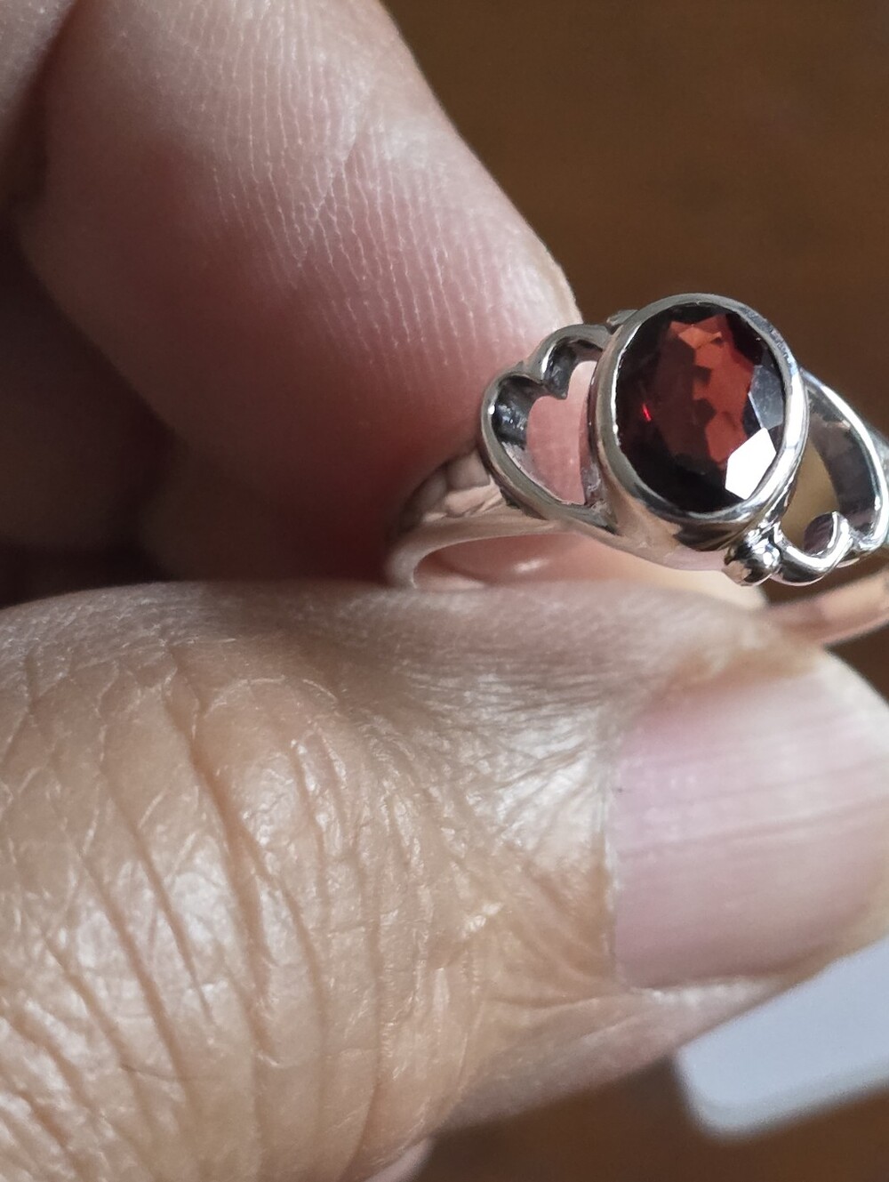 Sterling Silver Garnet Heart Ring - Deep Red